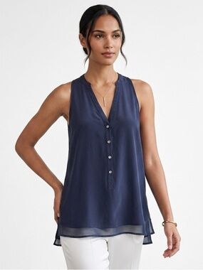 Zoa New York Sleeveless Navy Button‑Front V‑Neck Blouse – Size S (NWOT)
